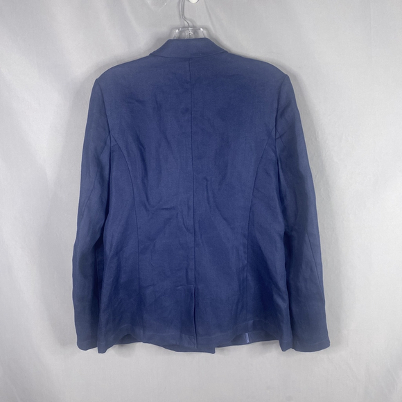 J McLaughlin Blazer Womens 6 Blue Linen Jacket Double Breasted Buttons Career - Picture 2 of 10